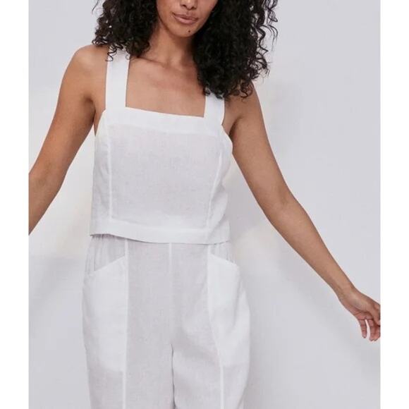 LUNYA NWT $128 Woven Linen Crossback Tank in White - Picture 2 of 8